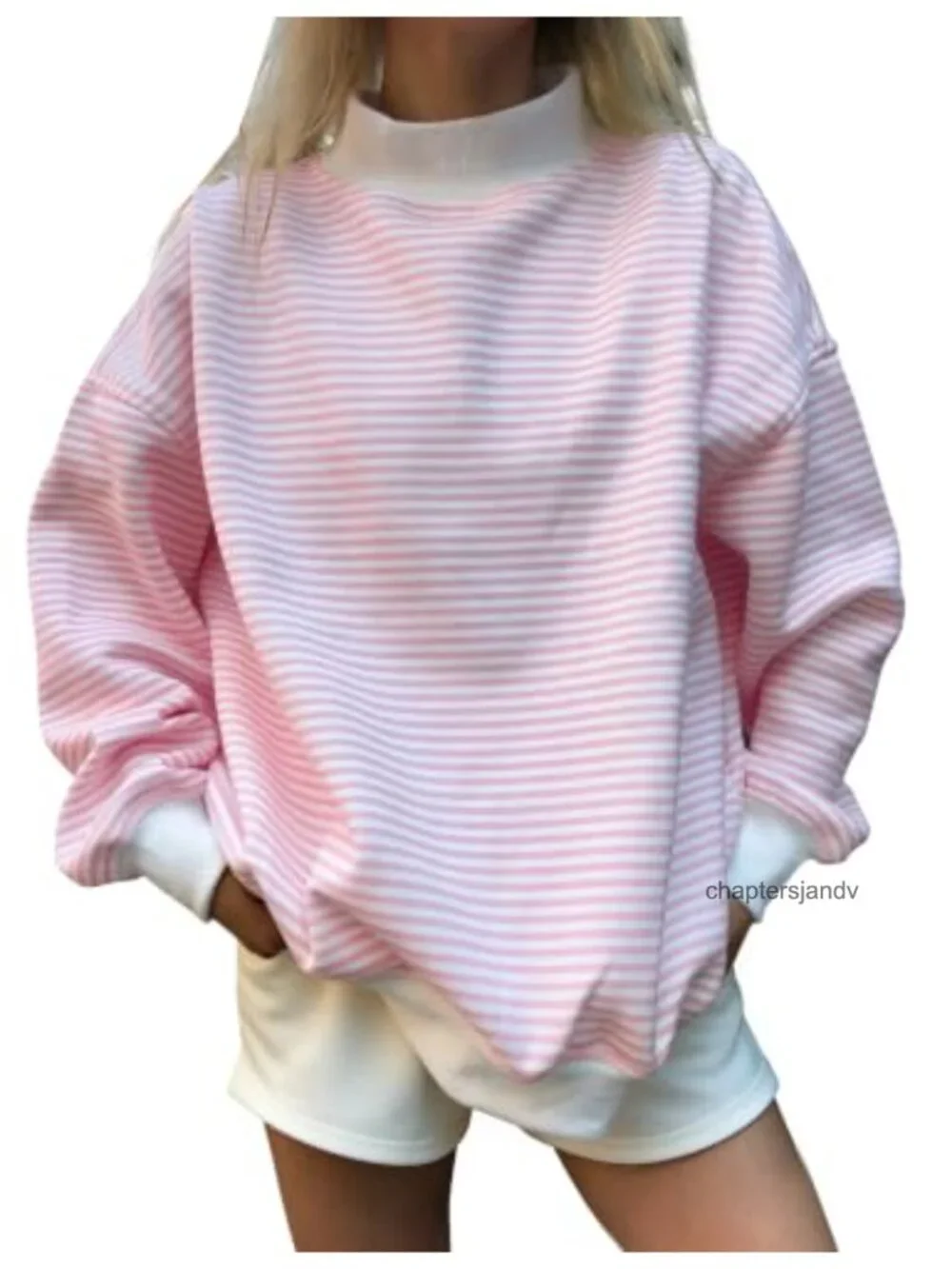 Oversized Mockneck Striped Sweatshirt Long Sleeve Pullover